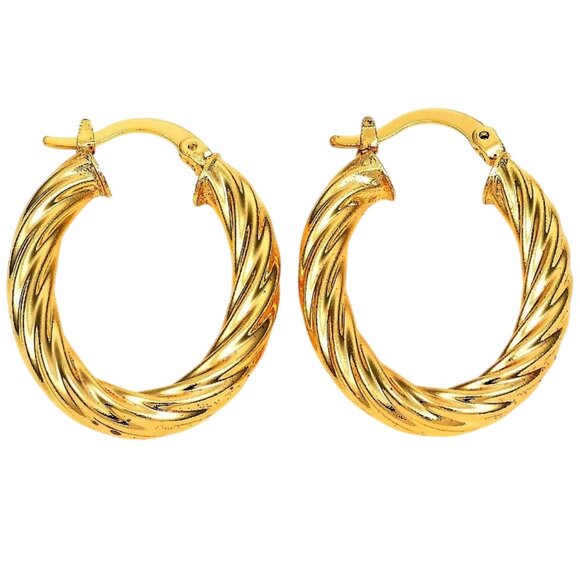 1 1/8 Inch 30mm Hoop Gold Tone Pierced Post Earrings - Picture 3 of 5